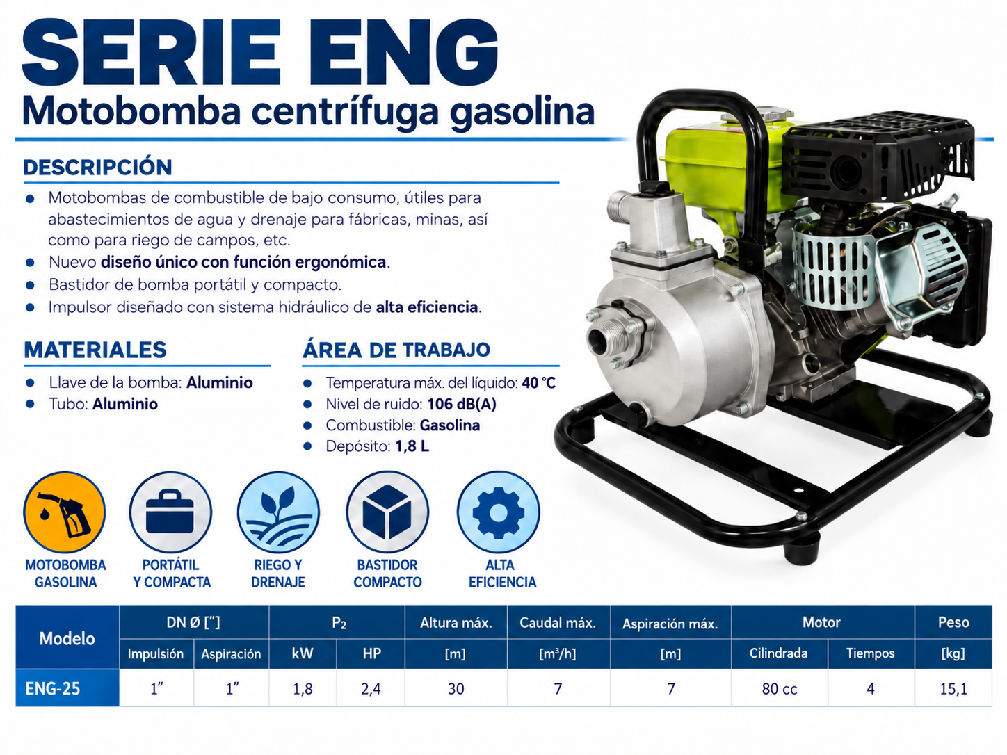 Motobomba Centrífuga de Gasolina ENG-25 - Imagen 2