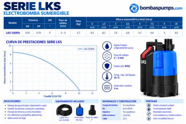 Bomba Sumergible de Achique LKS-550PA 0,55 kW