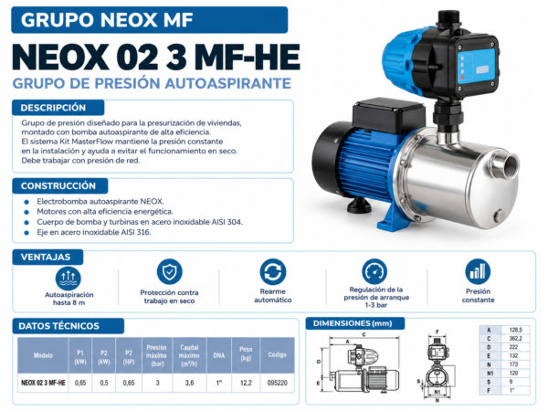 Grupo de Presión Automático NEOX 02 3 MF-HE con Control MasterFlow